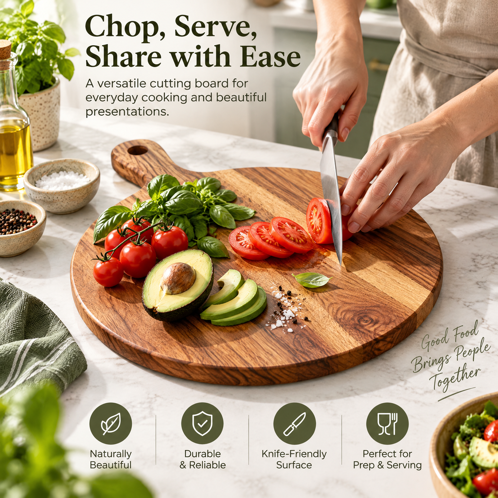 Round Acacia Cutting & Serving Board — detail 1