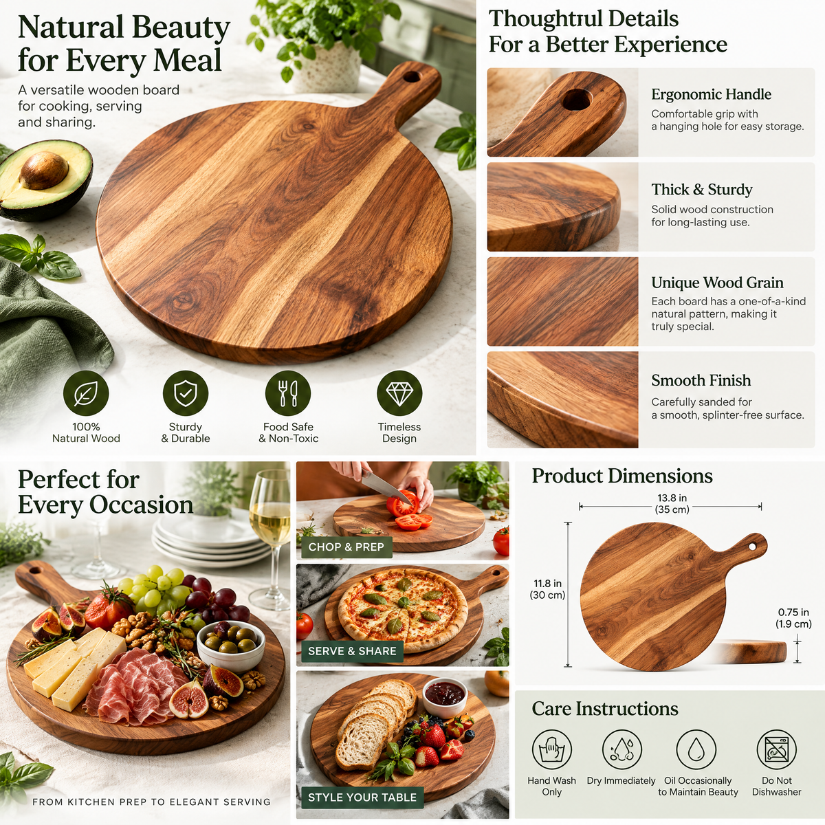 Round Acacia Cutting & Serving Board — detail 2