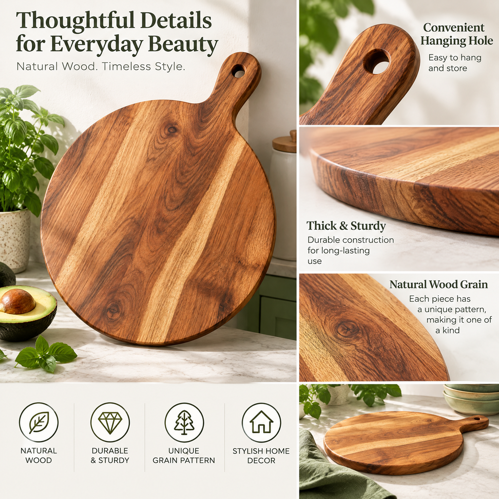 Round Acacia Cutting & Serving Board — detail 3