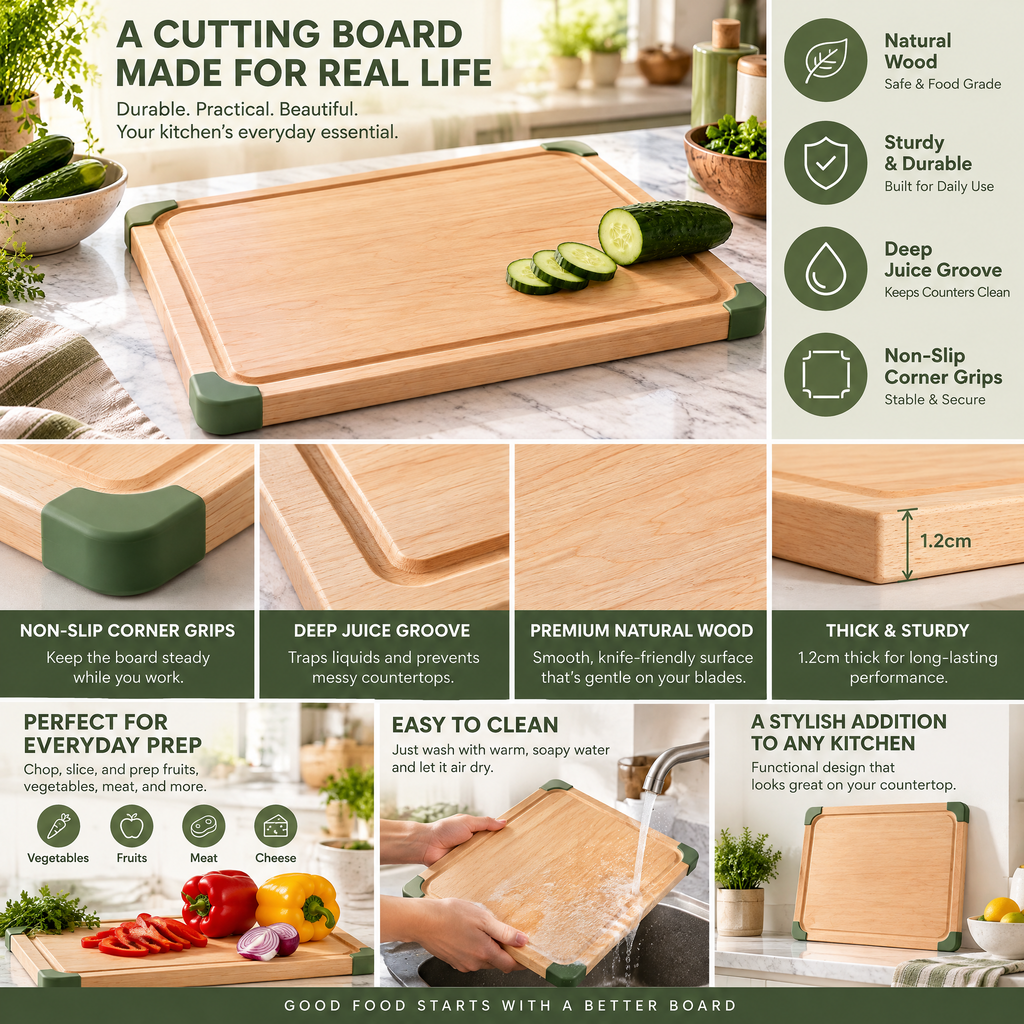 Maple Cutting Board with Green Corner Accents — detail 2