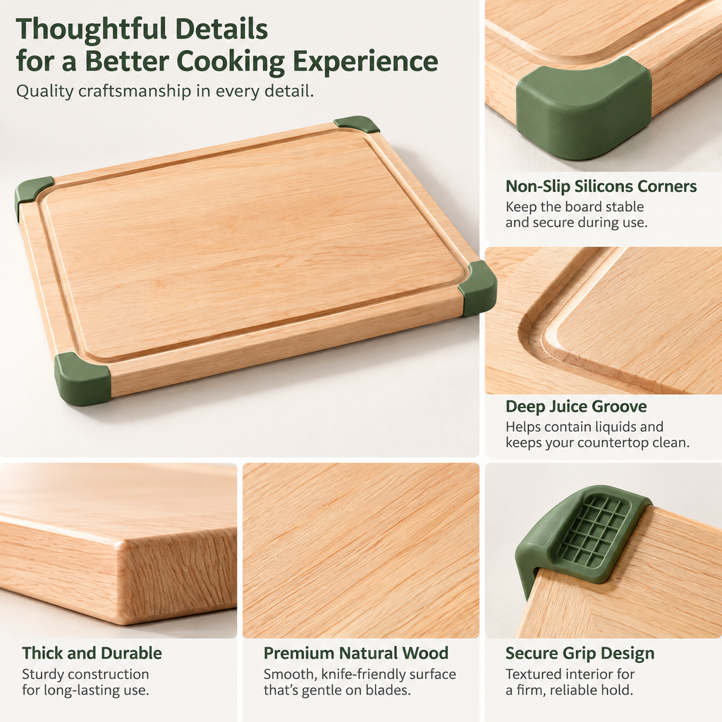Maple Cutting Board with Green Corner Accents — detail 3