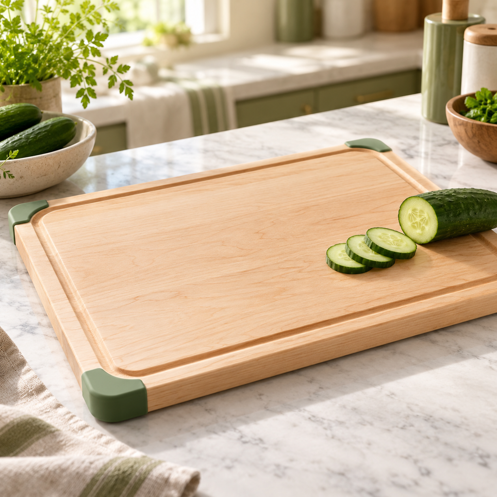 Maple Cutting Board with Green Corner Accents — main product view