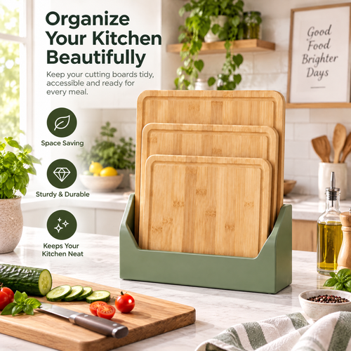 3-Piece Bamboo Cutting Board Set with Holder — detail 1
