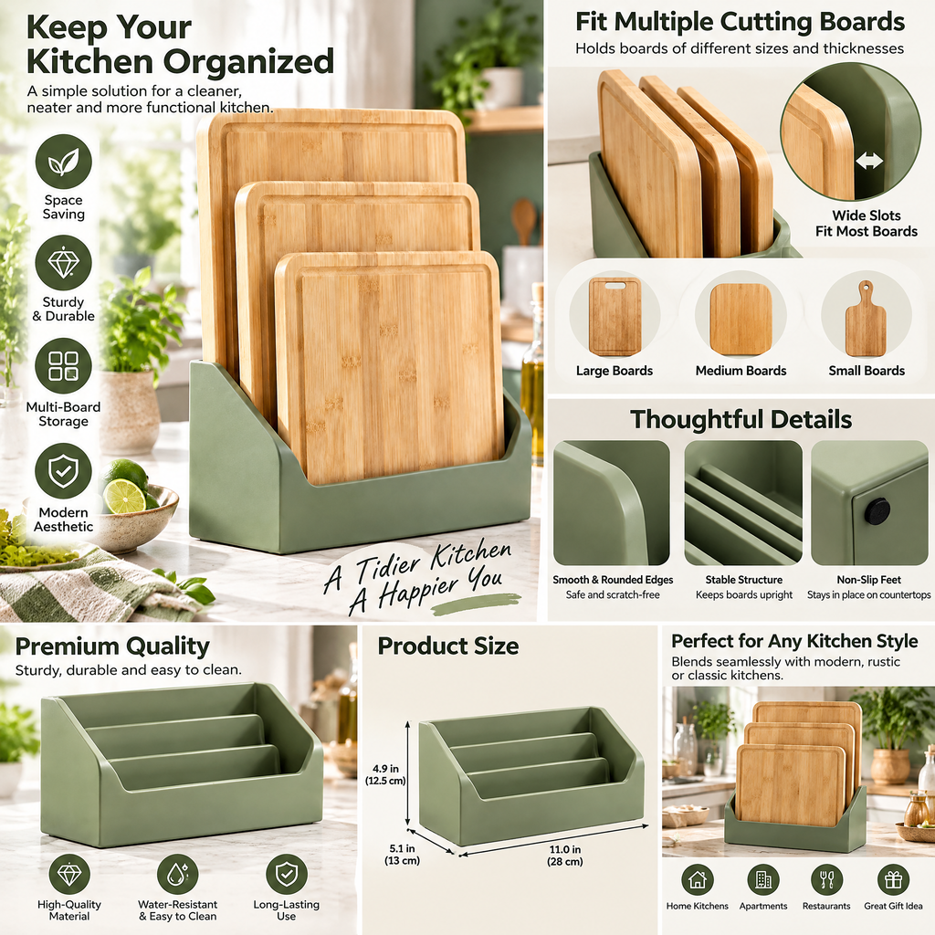 3-Piece Bamboo Cutting Board Set with Holder — detail 2