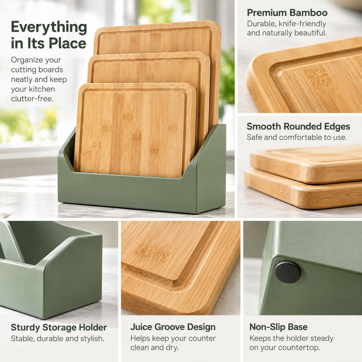 3-Piece Bamboo Cutting Board Set with Holder — detail 3