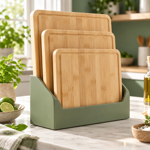 3-Piece Bamboo Cutting Board Set with Holder — main product view