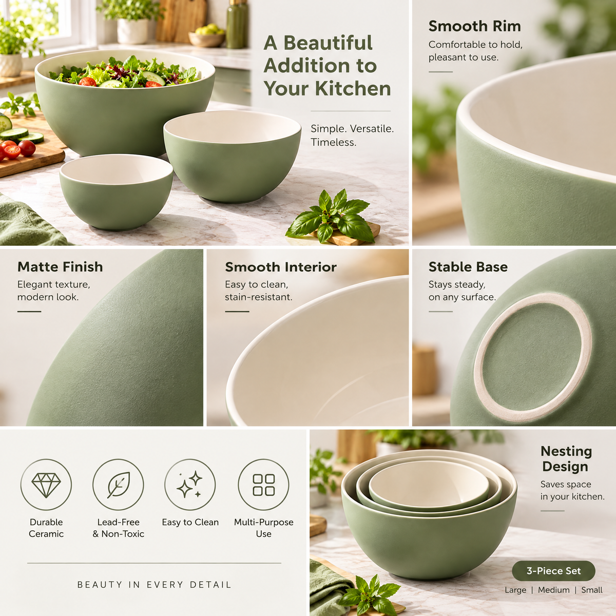 3-Piece Green Nesting Bowl Set — detail 3