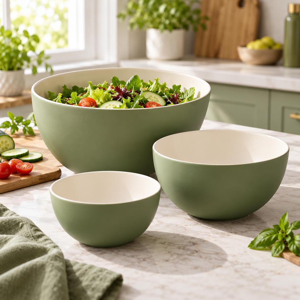3-Piece Green Nesting Bowl Set — main product view