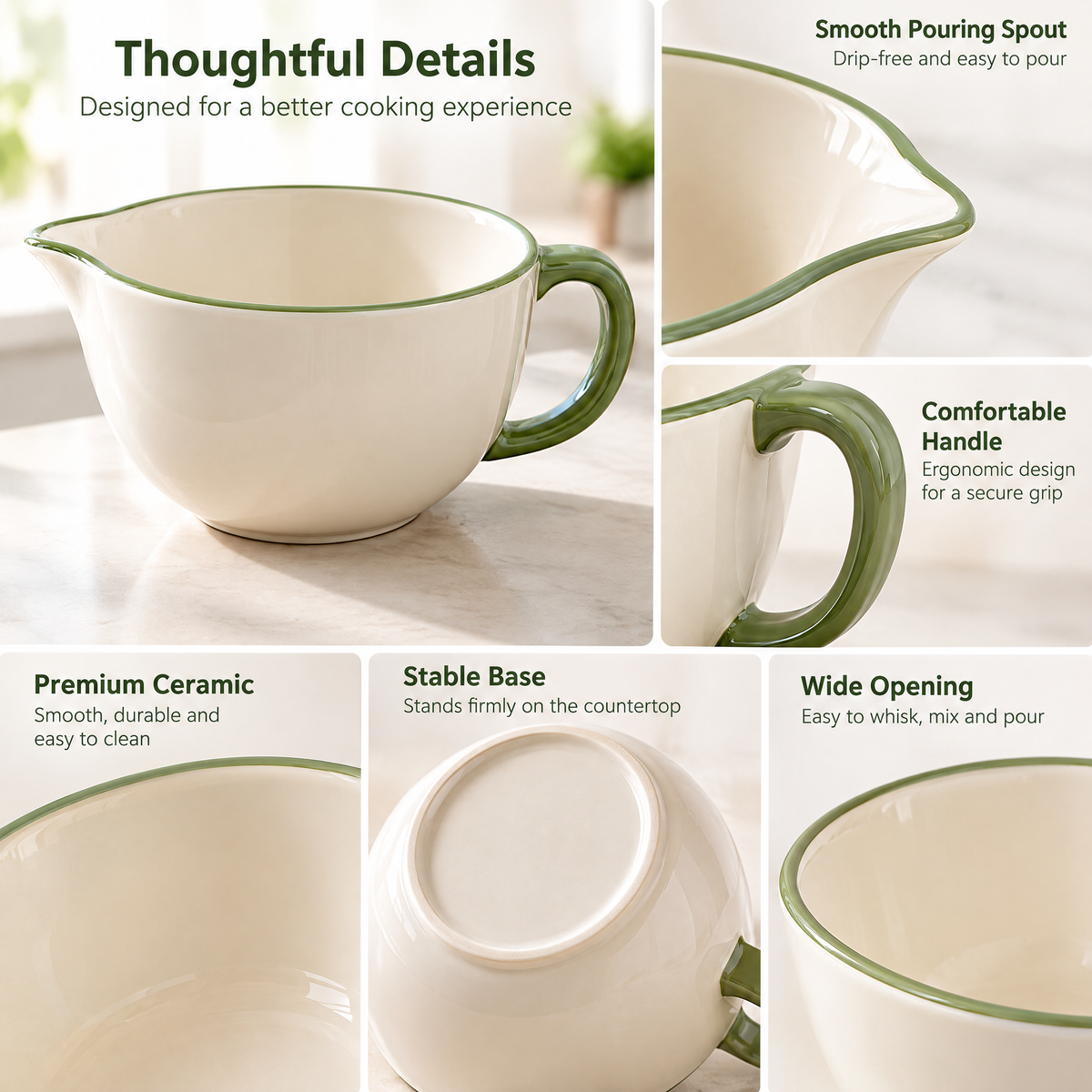 Cream & Green Ceramic Batter Bowl — detail 3