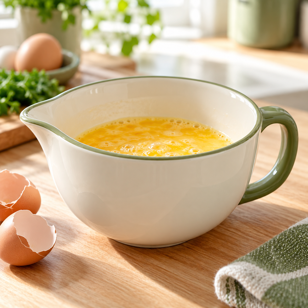 Cream & Green Ceramic Batter Bowl — main product view