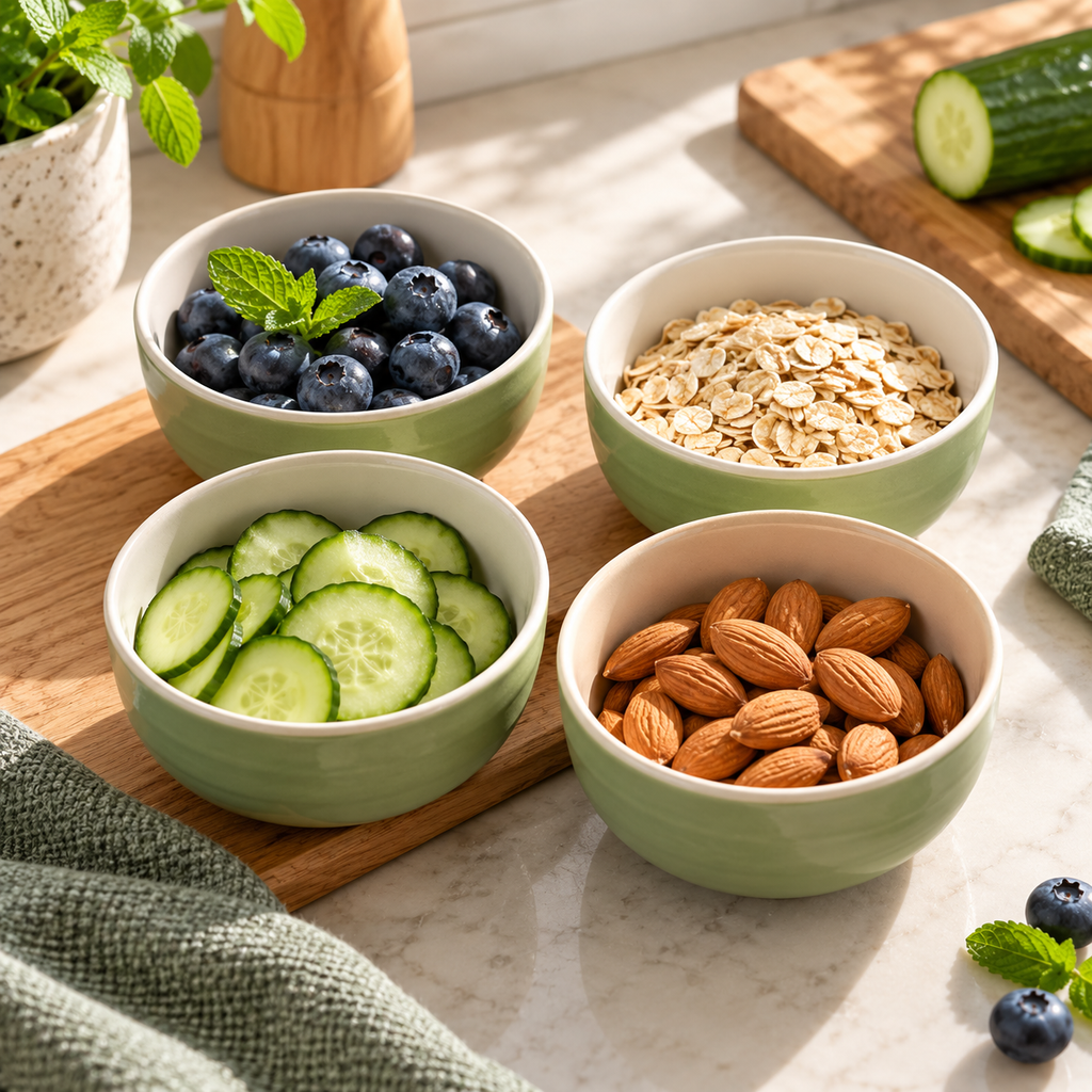 4-Piece Green Ceramic Prep Bowl Set — main product view