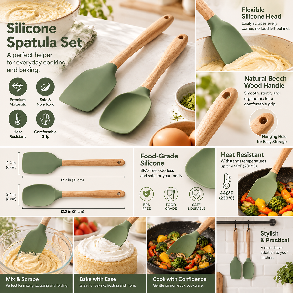 2-Piece Green Silicone Spatula Set — detail 2