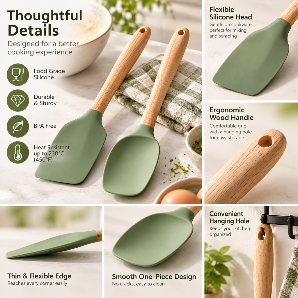 2-Piece Green Silicone Spatula Set — detail 3