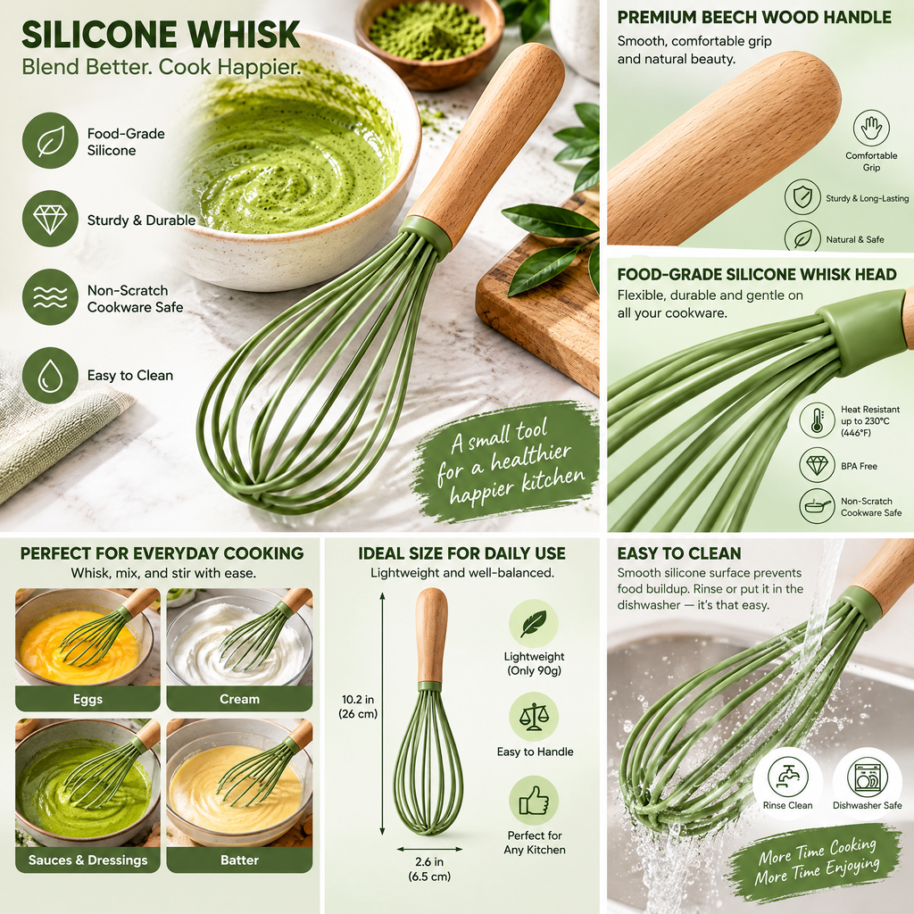 Green Balloon Whisk with Wood Handle — detail 2