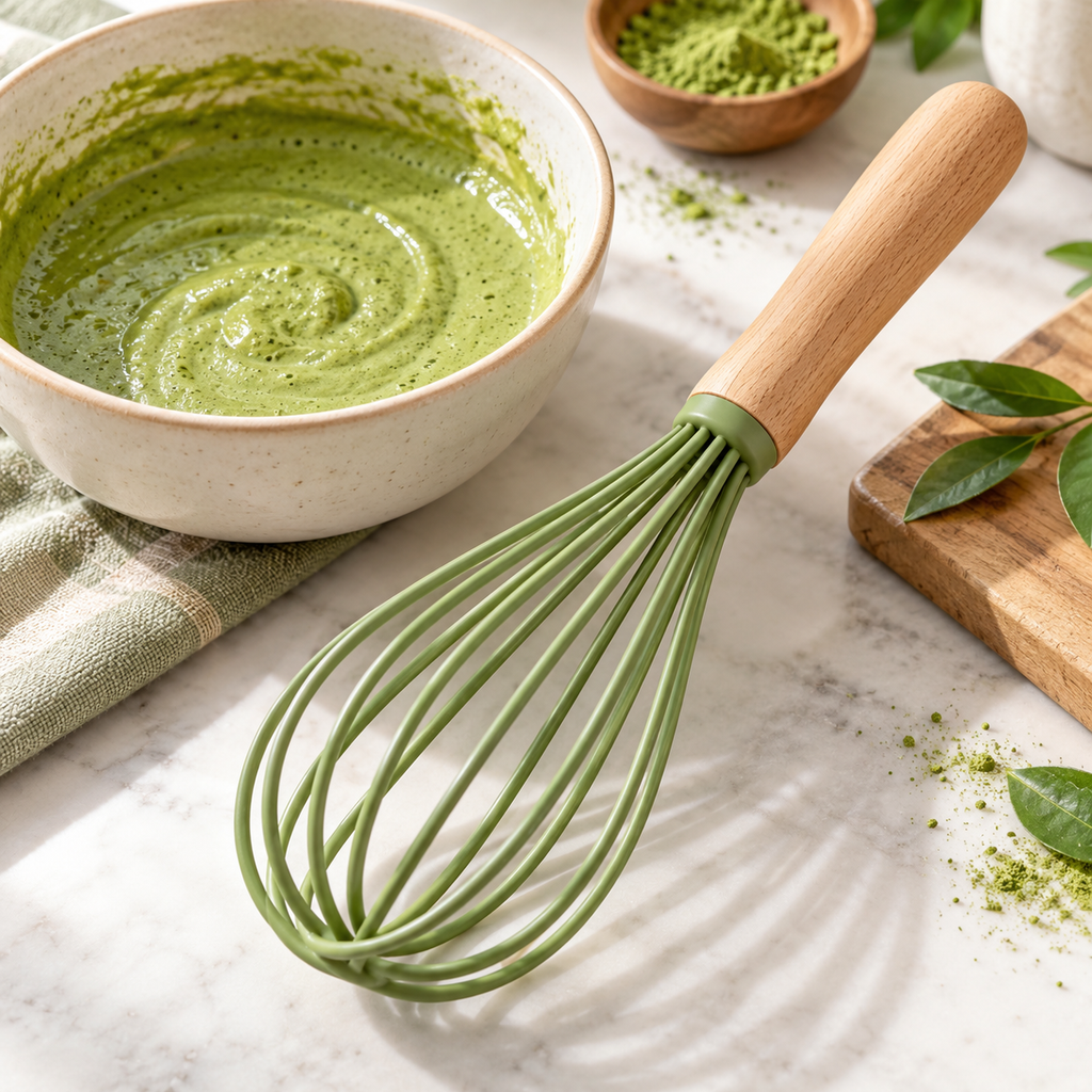 Green Balloon Whisk with Wood Handle — main product view